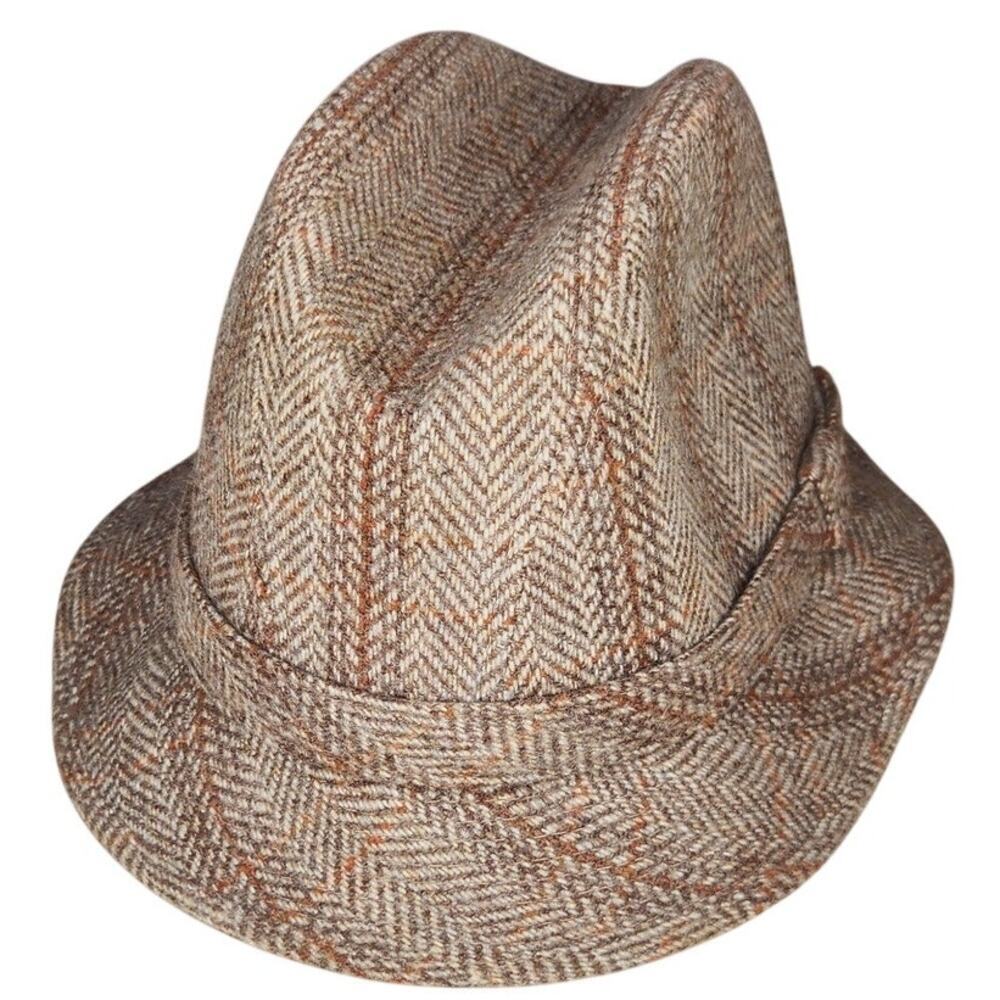 Vintage Tweed Fedora Hat Newport Water Repellent Brown Classic L
